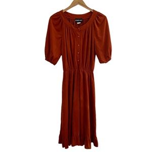 Vintage Strait Lane Rust Color Puff Sleeve Midi Dress Size 12